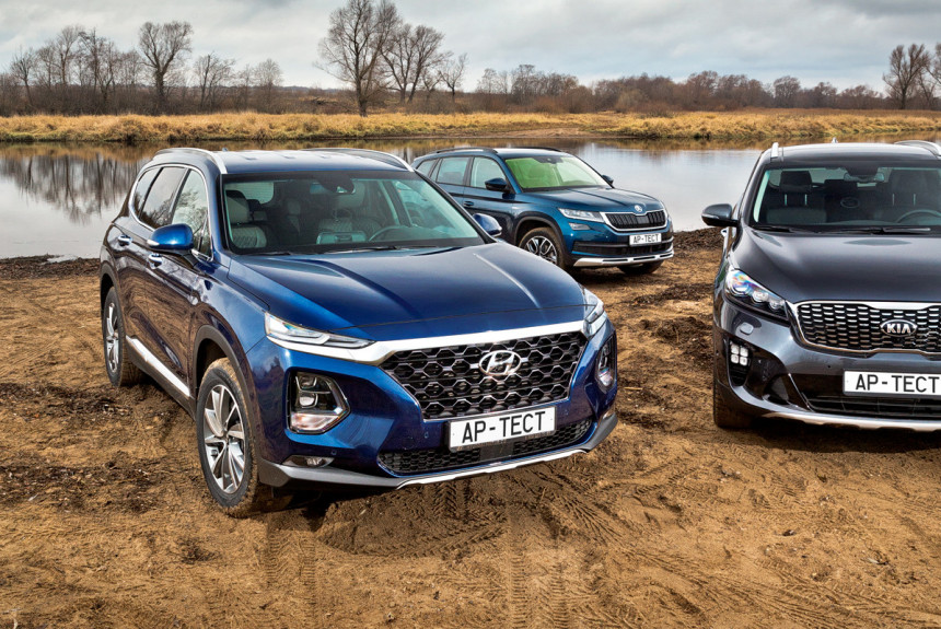 Дизельные семиместные: Hyundai Santa Fe, Kia Sorento Prime и Skoda Kodiaq