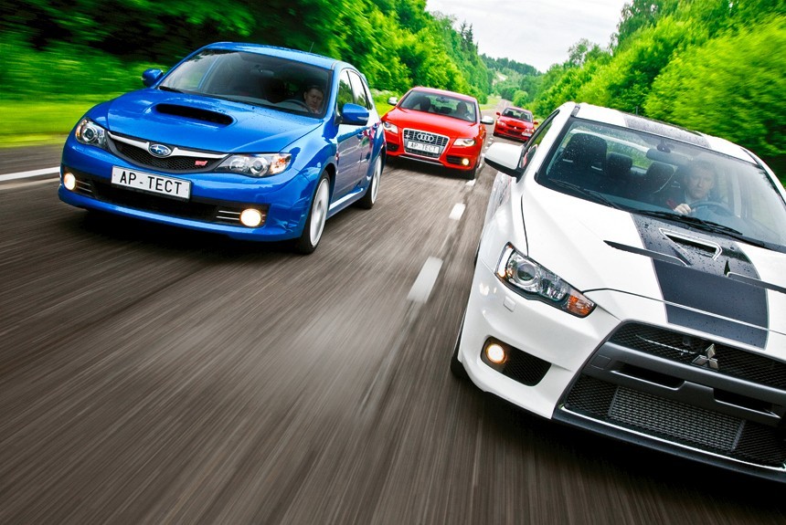 Удав и стекловата: Mitsubishi Evo X, Subaru Impreza WRX STI, Audi S4 или Lancer Evolution IX?