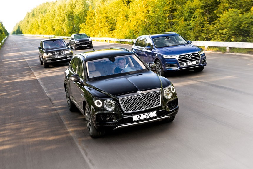 Bentley Bentayga, Porsche Cayenne Turbo S, длиннобазный Range Rover, Audi Q7 и законы полигона
