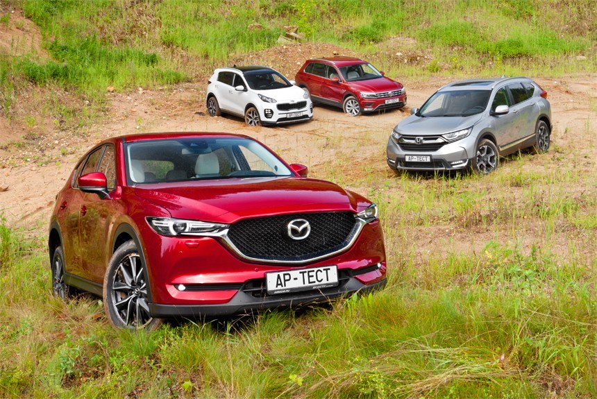 Бензиновые кроссоверы Mazda CX-5 и Honda CR-V против дизельных паркетников Kia Sportage и Volkswagen Tiguan