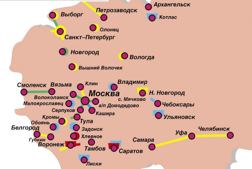 Карта платных дорог на территории России в 1999 году