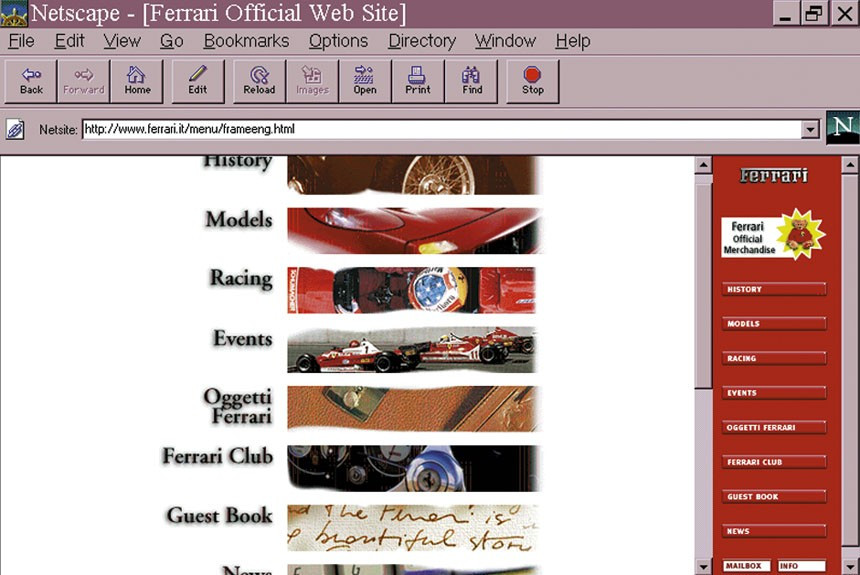 Как выглядели официальные сайты команд Формулы-1 в 1998 году?