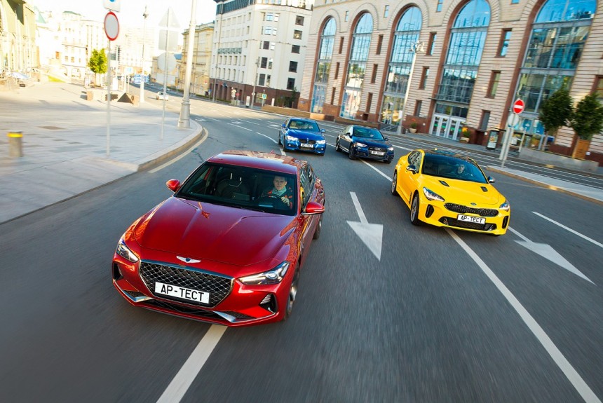 Первая корейская итерация: Genesis G70 и Kia Stinger против Audi A4 и «трешки» BMW