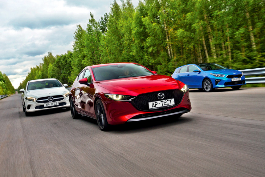 Зум-зумерки: новая Mazda 3 против хэтчей Kia Ceed и Mercedes A 200