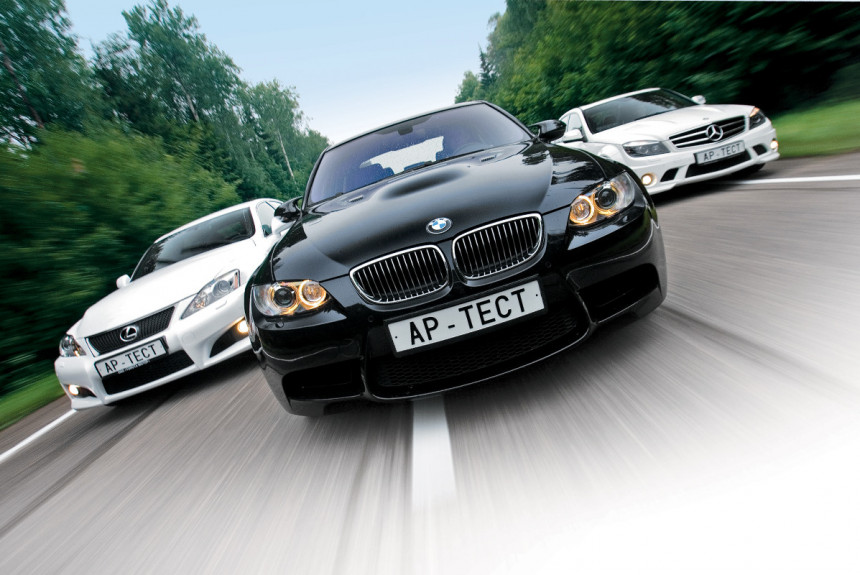 Лучшее из архива Авторевю. Чужой и xищники. Mercedes C 63 AMG, два BMW M3 и Lexus IS F