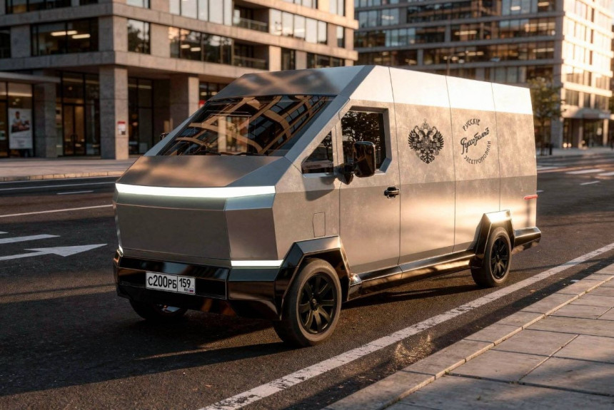 В России разработали фургон Руссо‑Балтъ в стиле пикапа Tesla Cybertruck