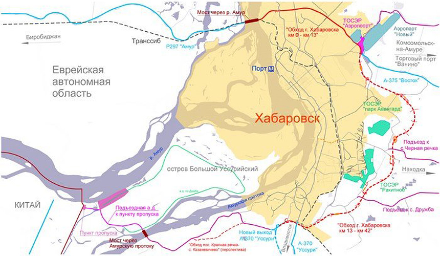 Дорога обход хабаровска на карте